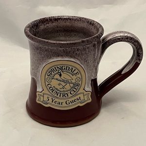 Deneen Pottery Mug, Spring Hill Country Club Burgundy/White Glaze, EUC